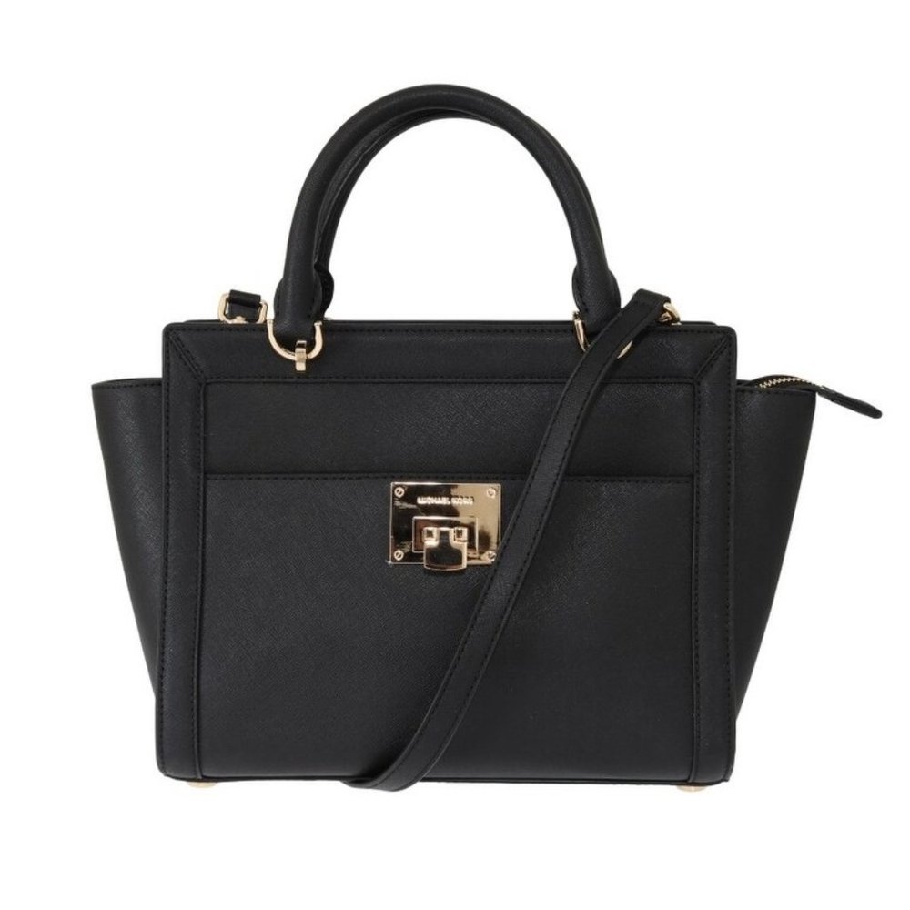 Michael Kors Black and Gold Tina Satchel Crossbody